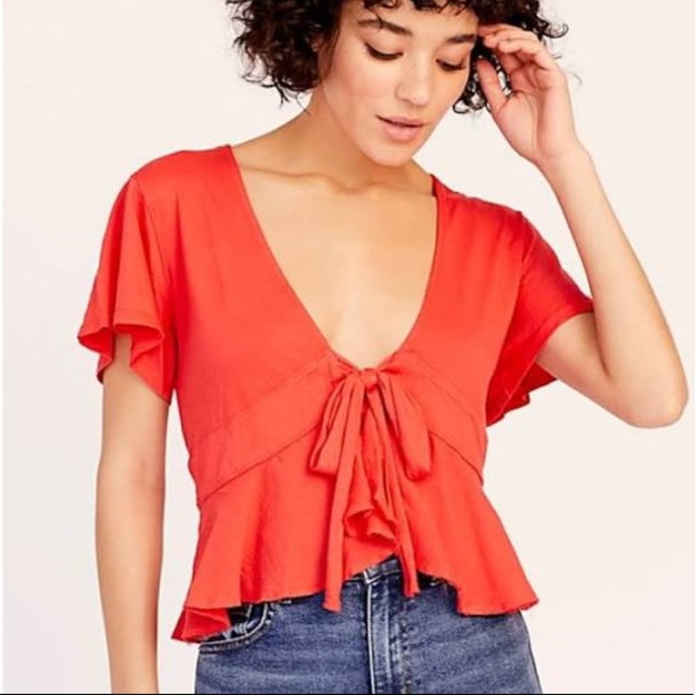 FREE PEOPLE KNOT ME CROPPED PEPLUM TOP